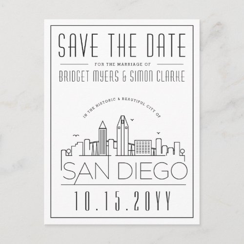 San Diego  Stylized Skyline Save the Date Postcard