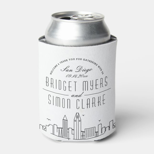 San Diego Stylized Skyline | Wedding Can Cooler (Can Front)