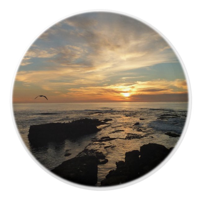 San Diego Sunset I California Seascape Ceramic Knob (Front)