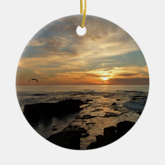 San Diego Sunset I California Seascape Ceramic Ornament (Front)