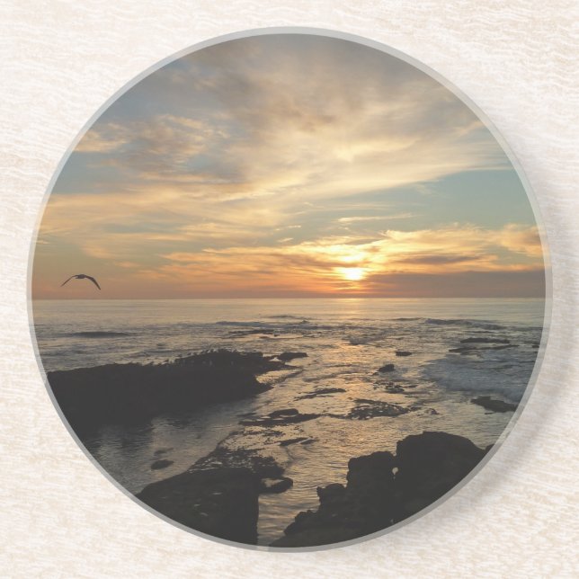 San Diego Sunset I California Seascape Drink Coaster (Front)