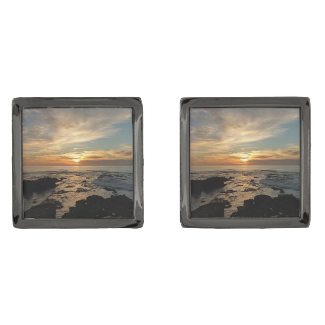 San Diego Sunset I California Seascape Gunmetal Finish Cufflinks (Front)