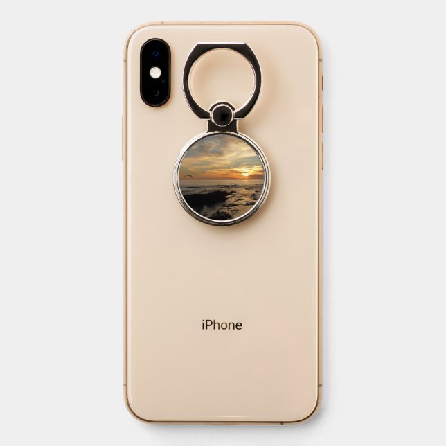 San Diego Sunset I California Seascape Phone Ring Stand (On Phone)