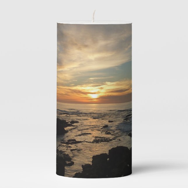San Diego Sunset I California Seascape Pillar Candle (Front)