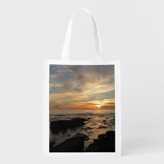 San Diego Sunset I California Seascape Reusable Grocery Bag (Front)