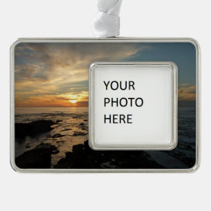 San Diego Sunset I California Seascape Silver Plated Framed Ornament
