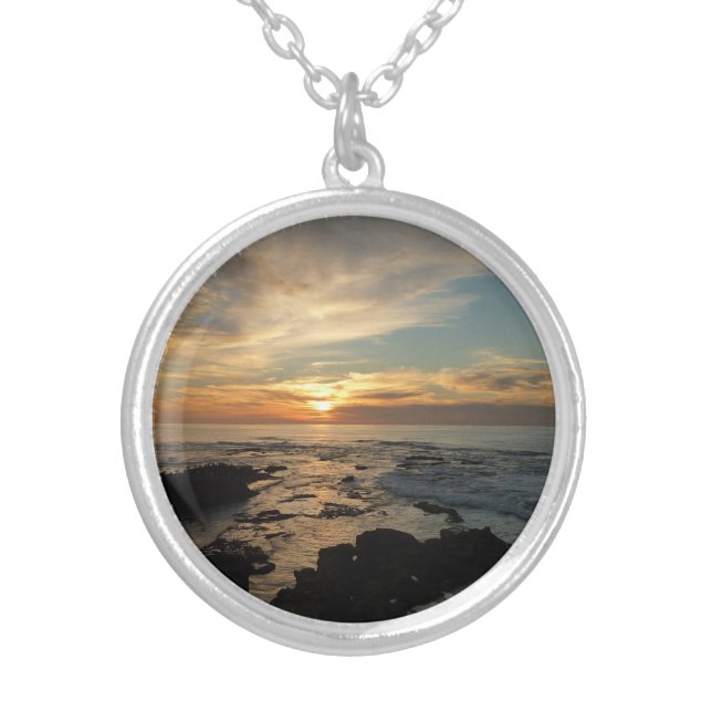 San Diego Sunset I California Seascape Silver Plated Necklace (Front)