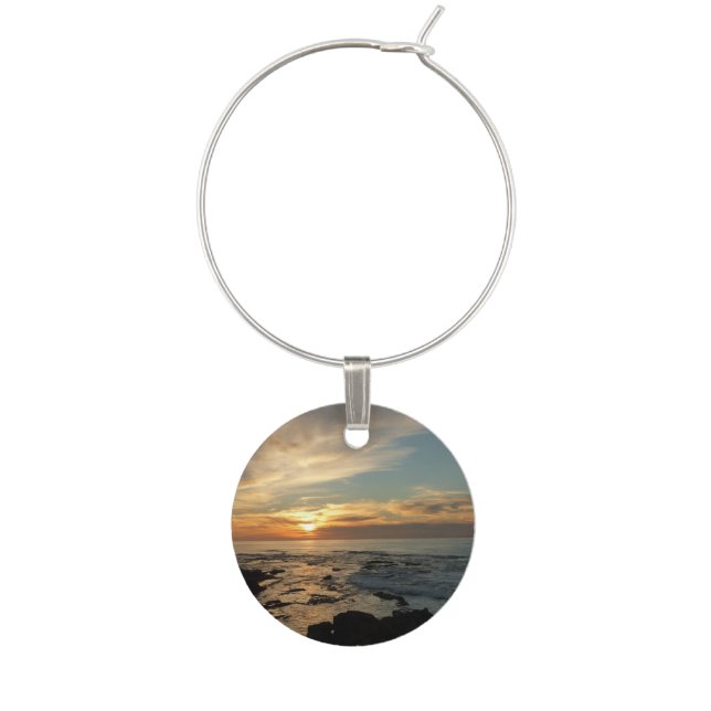 San Diego Sunset I California Seascape Wine Charm (Front)