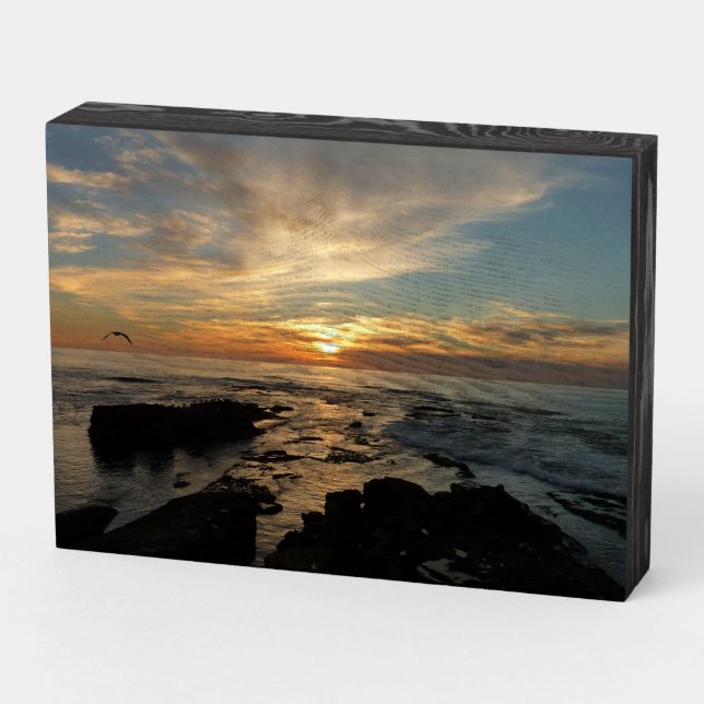 San Diego Sunset I California Seascape Wooden Box Sign (Angled Horizontal)