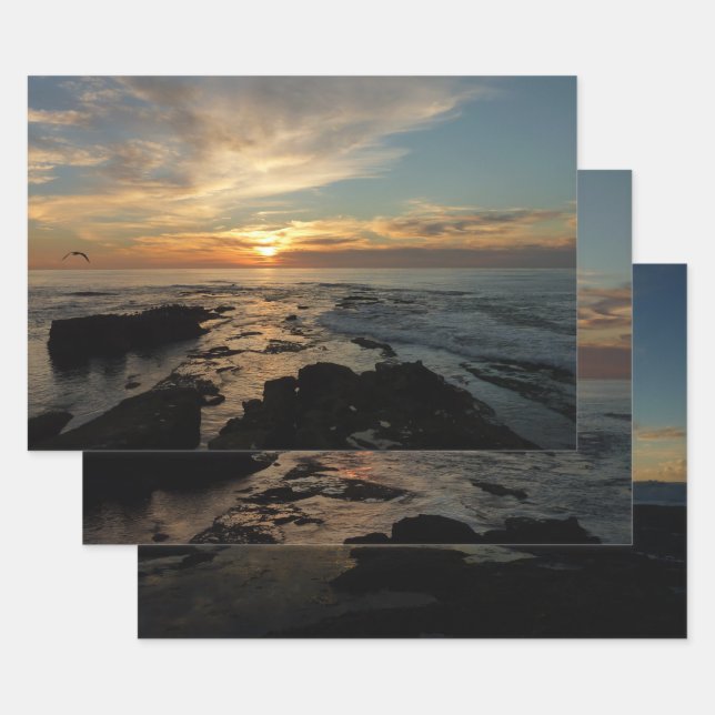 San Diego Sunset I California Seascape Wrapping Paper Sheets (Set)