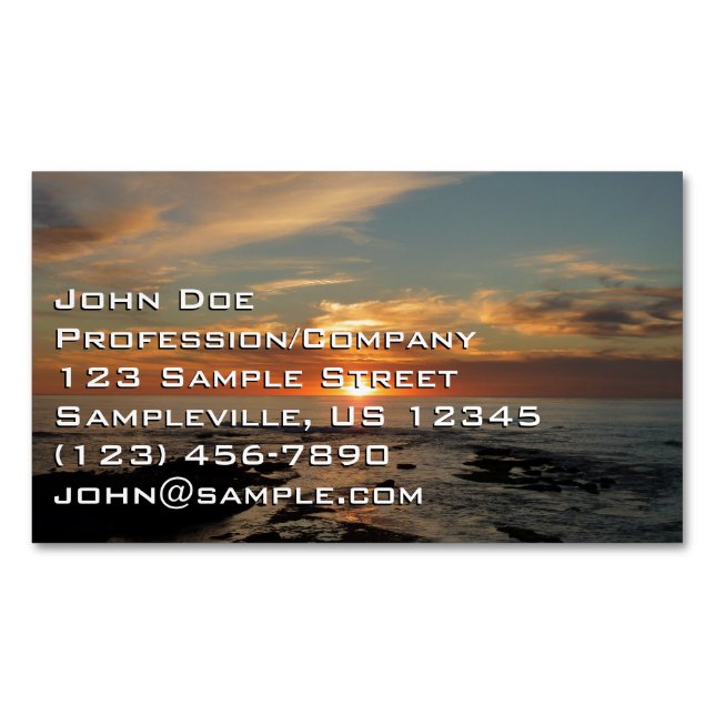 San Diego Sunset II California Seascape Business Card Magnet (Front)