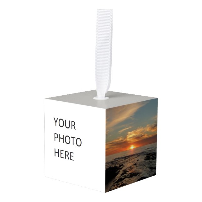 San Diego Sunset II California Seascape Cube Ornament (Front Angled)