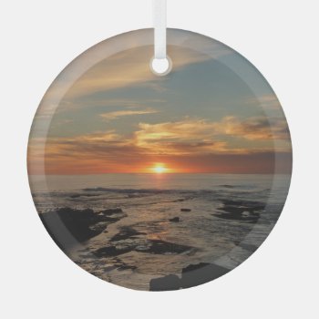 San Diego Sunset Ii California Seascape Glass Ornament by mlewallpapers at Zazzle
