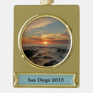 San Diego Sunset II California Seascape Gold Plated Banner Ornament
