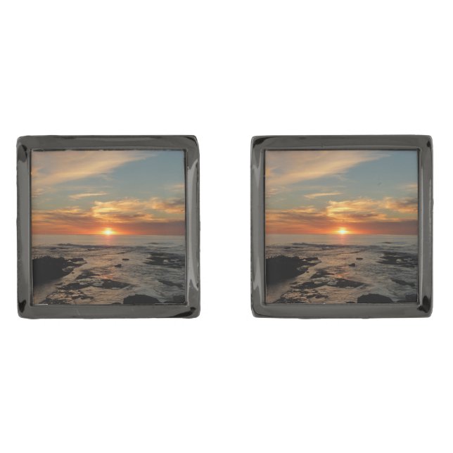 San Diego Sunset II California Seascape Gunmetal Finish Cufflinks (Front)