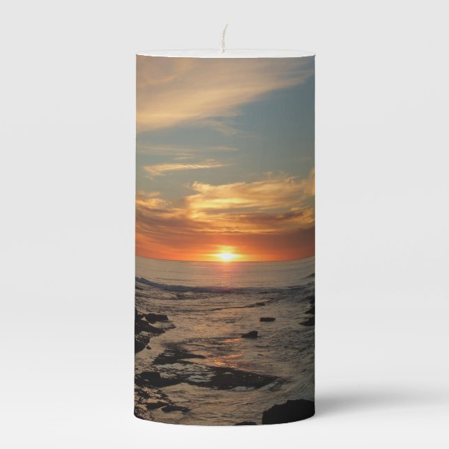 San Diego Sunset II California Seascape Pillar Candle (Front)