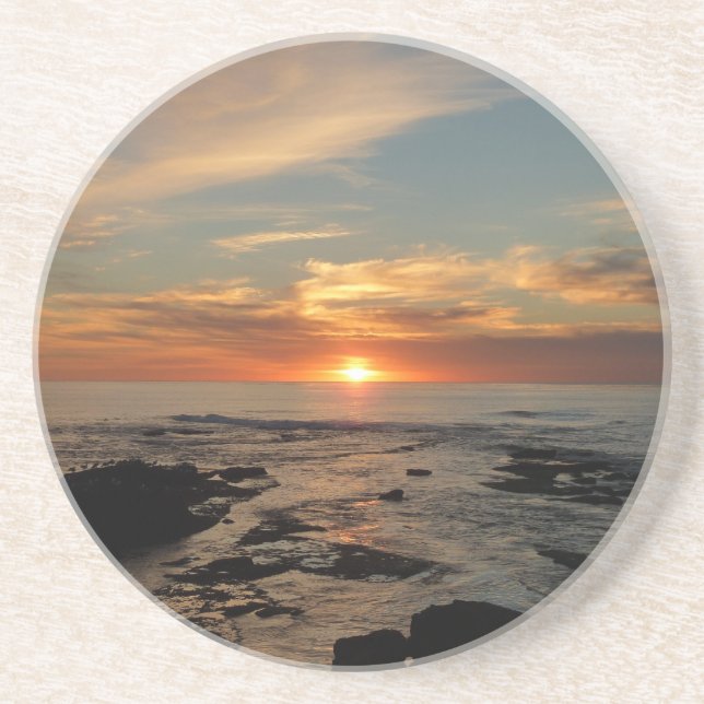 San Diego Sunset II California Seascape Sandstone Coaster (Front)