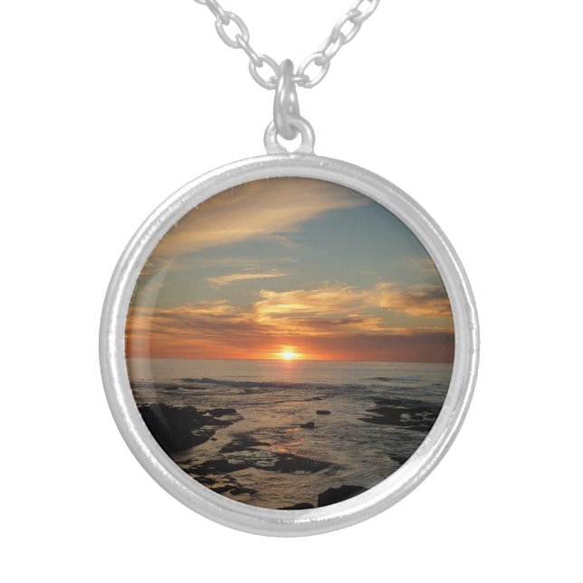 San Diego Sunset II California Seascape Silver Plated Necklace (Front)