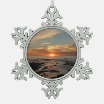 San Diego Sunset Ii California Seascape Snowflake Pewter Christmas Ornament by mlewallpapers at Zazzle