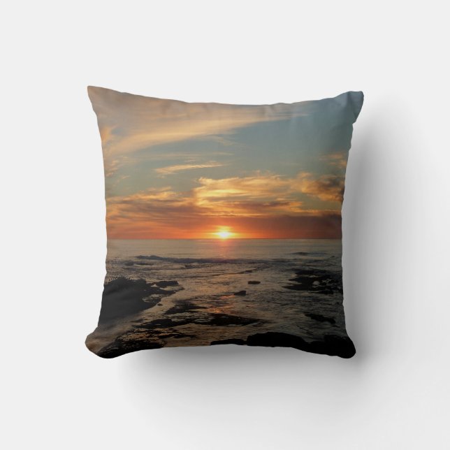 San Diego Sunset II California Seascape Throw Pillow (Front)