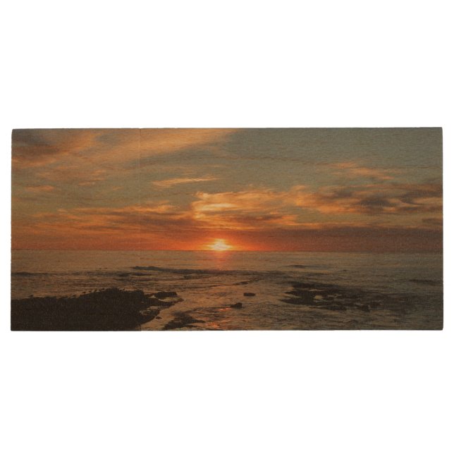 San Diego Sunset II California Seascape Wood Flash Drive (Back)