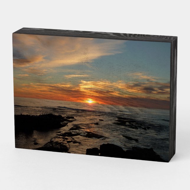 San Diego Sunset II California Seascape Wooden Box Sign (Angled Horizontal)