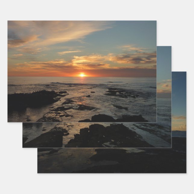 San Diego Sunset II California Seascape Wrapping Paper Sheets (Set)
