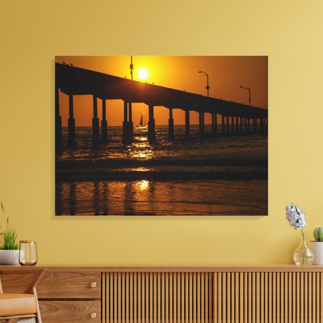 San Diego Sunset Ocean Beach Pier Canvas Print (Insitu(LivingRoom))