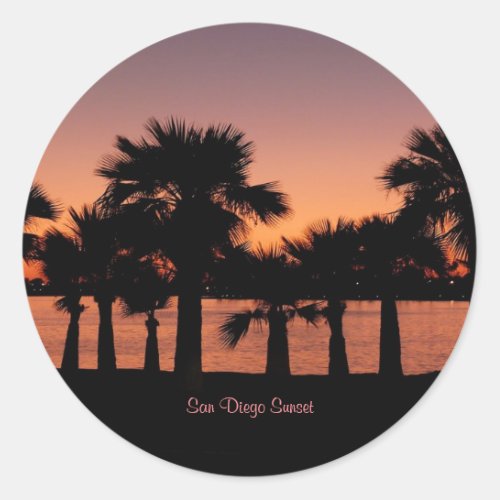 San Diego Sunset Palm Trees Classic Round Sticker