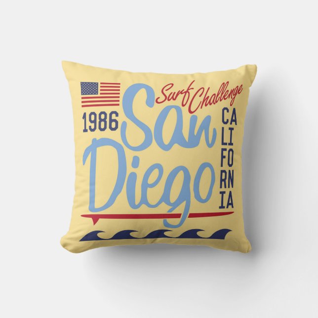 San Diego Surf Challenge 1986 Throw Pillow (Front)