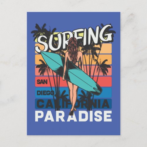 San Diego Surfing Vintage   Postcard