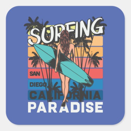 San Diego Surfing Vintage   Square Sticker