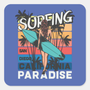 San Diego Surfing Vintage   Square Sticker