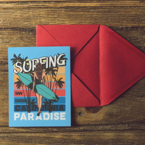 San Diego Surfing Vintage Travel Greeting Card