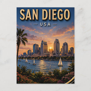 San Diego Travel Harbor and Coastal Skyline Postcard