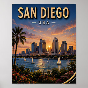 San Diego Travel Harbor and Coastal Skyline Poster