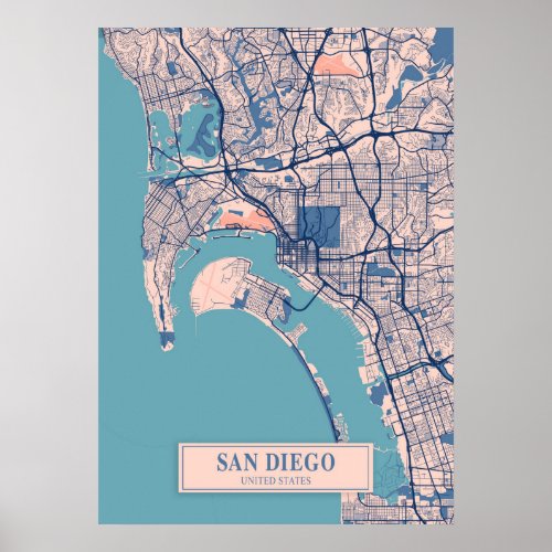San Diego _ United States Breezy City Map  Poster