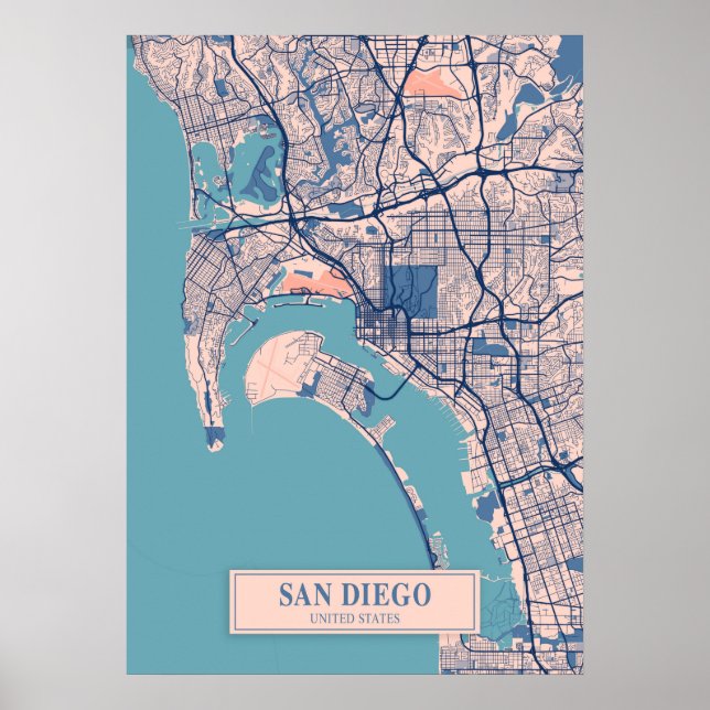 San Diego - United States Breezy City Map  Poster (Front)