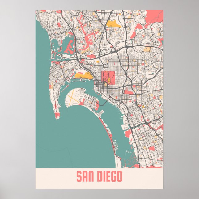 San Diego - United States Chalk City Map Poster (Front)