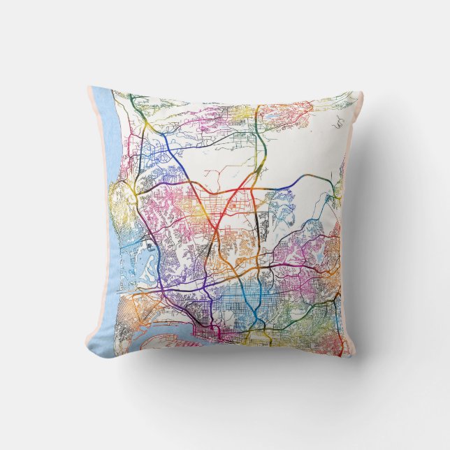 San Diego USA City Map Throw Pillow (Front)