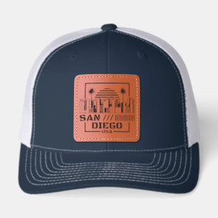 San Diego USA Retro Skyline Travel Design Leather Patch Hat