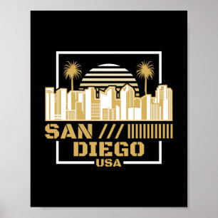 San Diego USA Retro Skyline Travel Design Poster