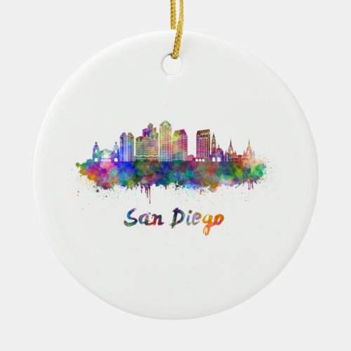 San Diego V2 skyline in watercolor Ceramic Ornament