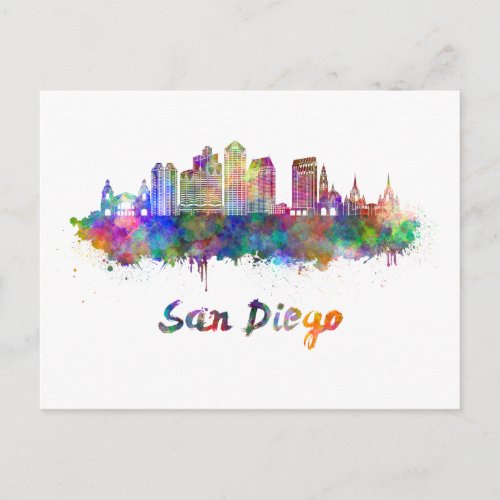 San Diego V2 skyline in watercolor Postcard