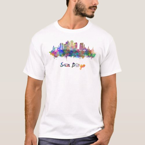 San Diego V2 skyline in watercolor T_Shirt
