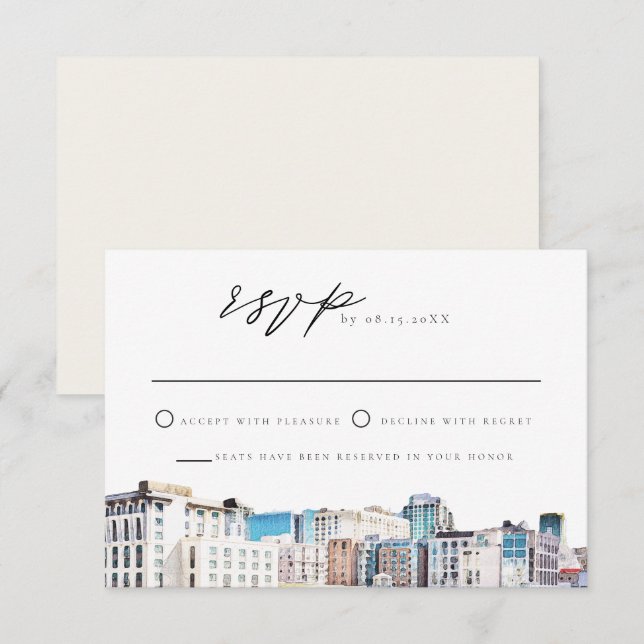 SAN DIEGO Watercolor Skyline Destination RSVP Card (Front/Back)