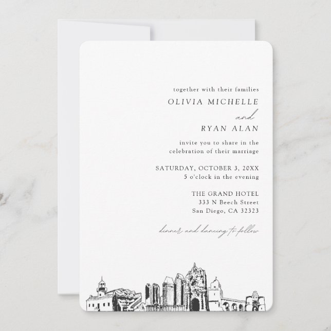 San Diego Wedding Elegant Skyline Invitation (Front)