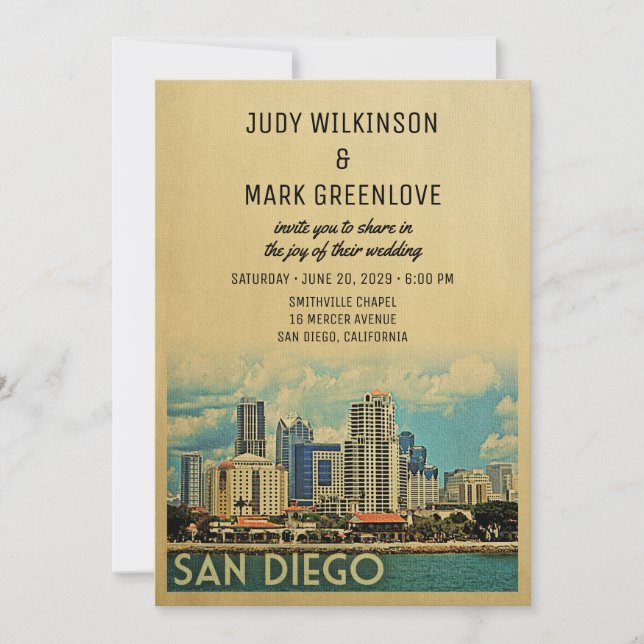 San Diego Wedding Invitation Vintage Mid-Century (Front)