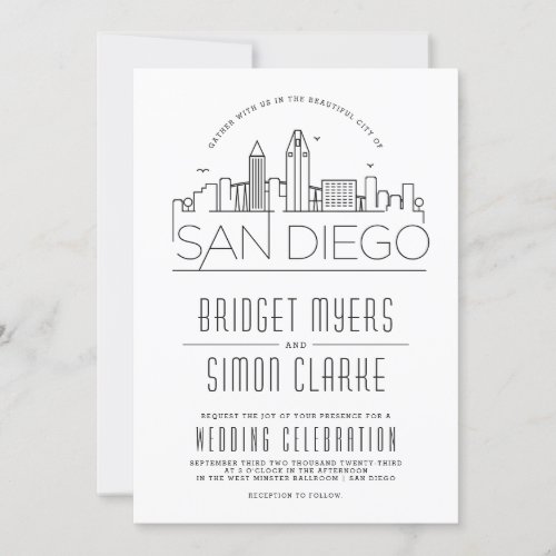 San Diego Wedding  Stylized Skyline Invitation