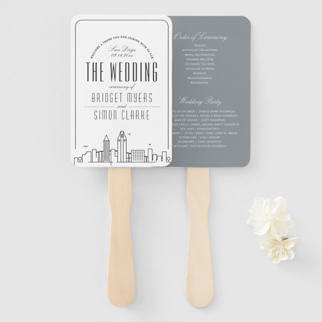 San Diego Wedding | Wedding Program Hand Fan (Front and Back)